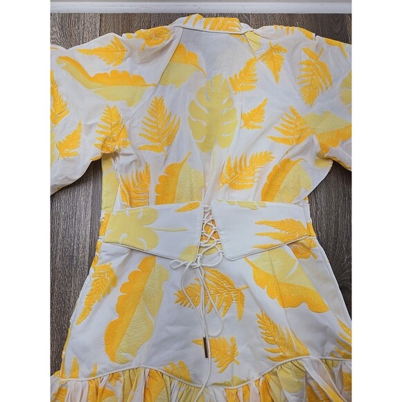 Acler Basita Dress Golden Leaves Women's US 8 Yellow and White Embroidered - Picture 12 of 14